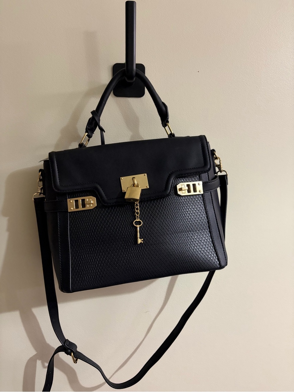 Black Women's Satchel with Gold Hardware